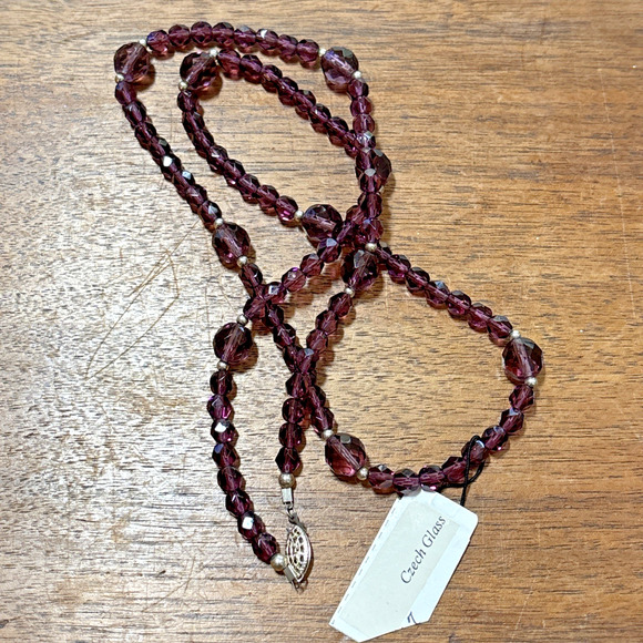 Vintage Purple Crystal Beaded Czech Glass Necklace & Earrings by Special Effects - Picture 7 of 8